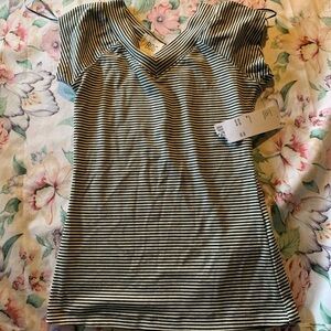 BOC Black and White Striped V-Neck Tee